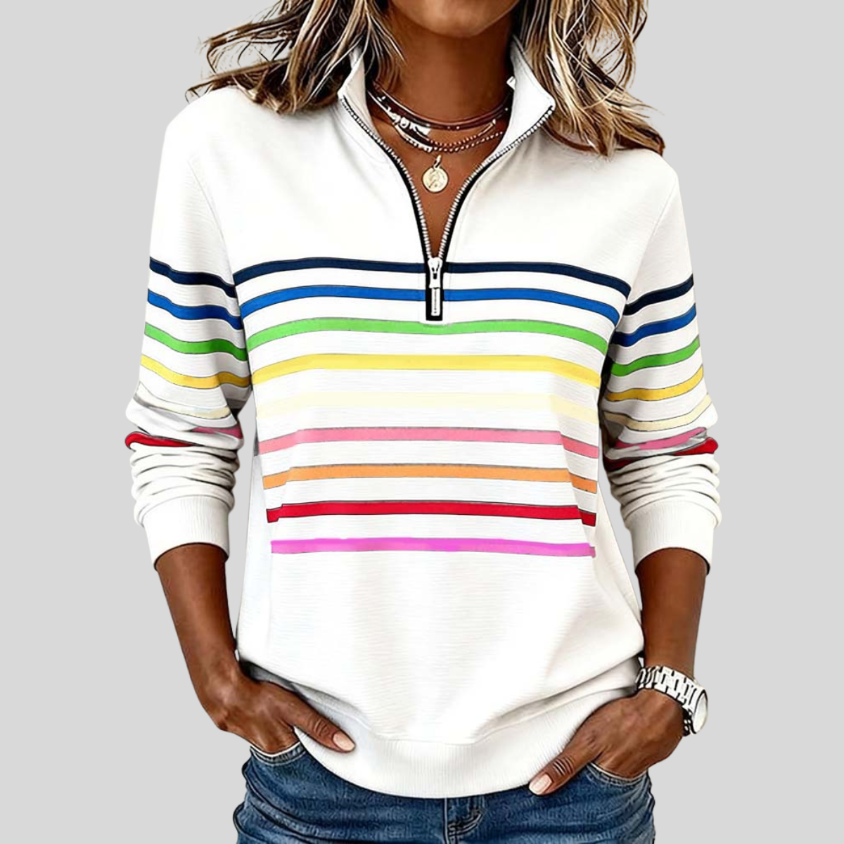 Reinou | Striped Half-Zip Sweatshirt