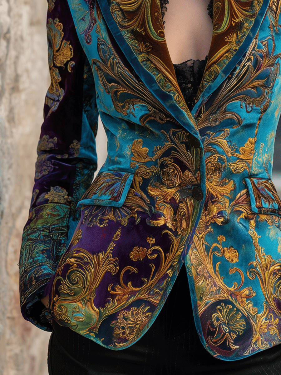 Luxury Bohemian Baroque Velvet Tailored Blazer