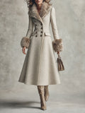 Quiet Luxury Fur-trimmed Collar Double-breasted Wool-blend Coat With Waist-cinching Fit