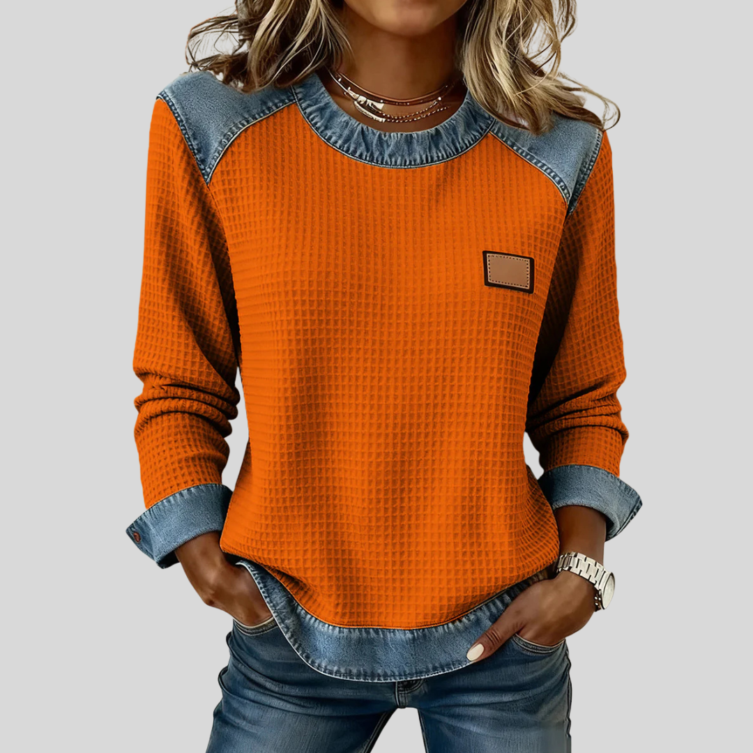Diede | Waffle Sweater with Contrast Details