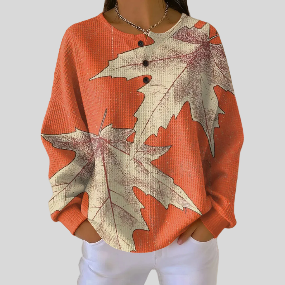 Eleanor | Autumn Leaf Button-Neck Sweatshirt