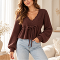 Vela Knit – Ribbed V-Neck Drawstring Sweater