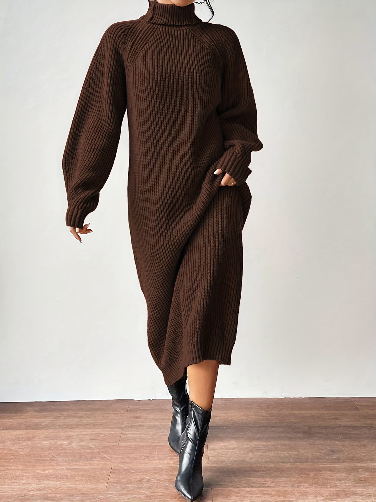 Liora | High-Neck Knit Midi Dress