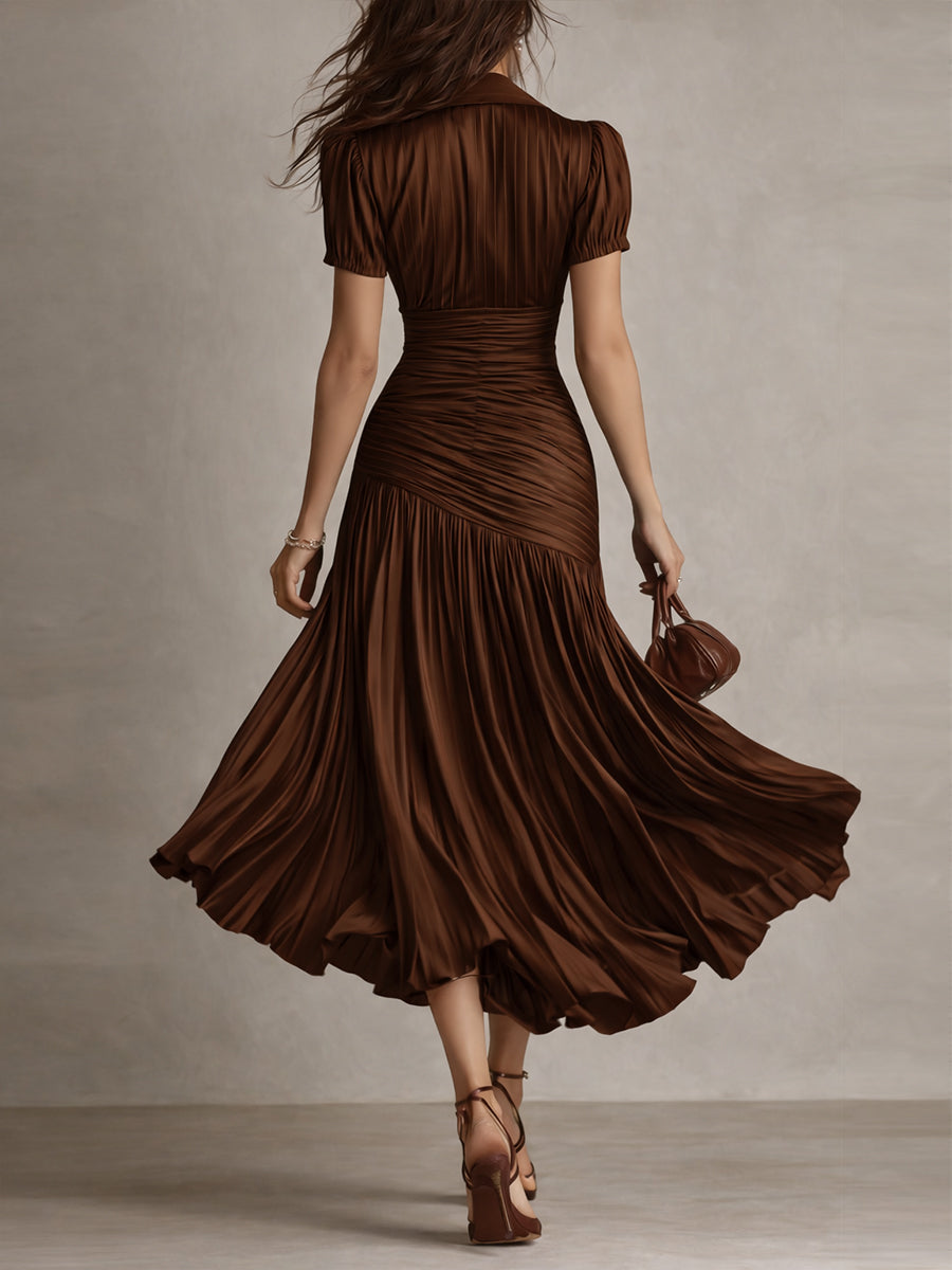 Retro Striped Satin Pleated Bodycon Midi Dress