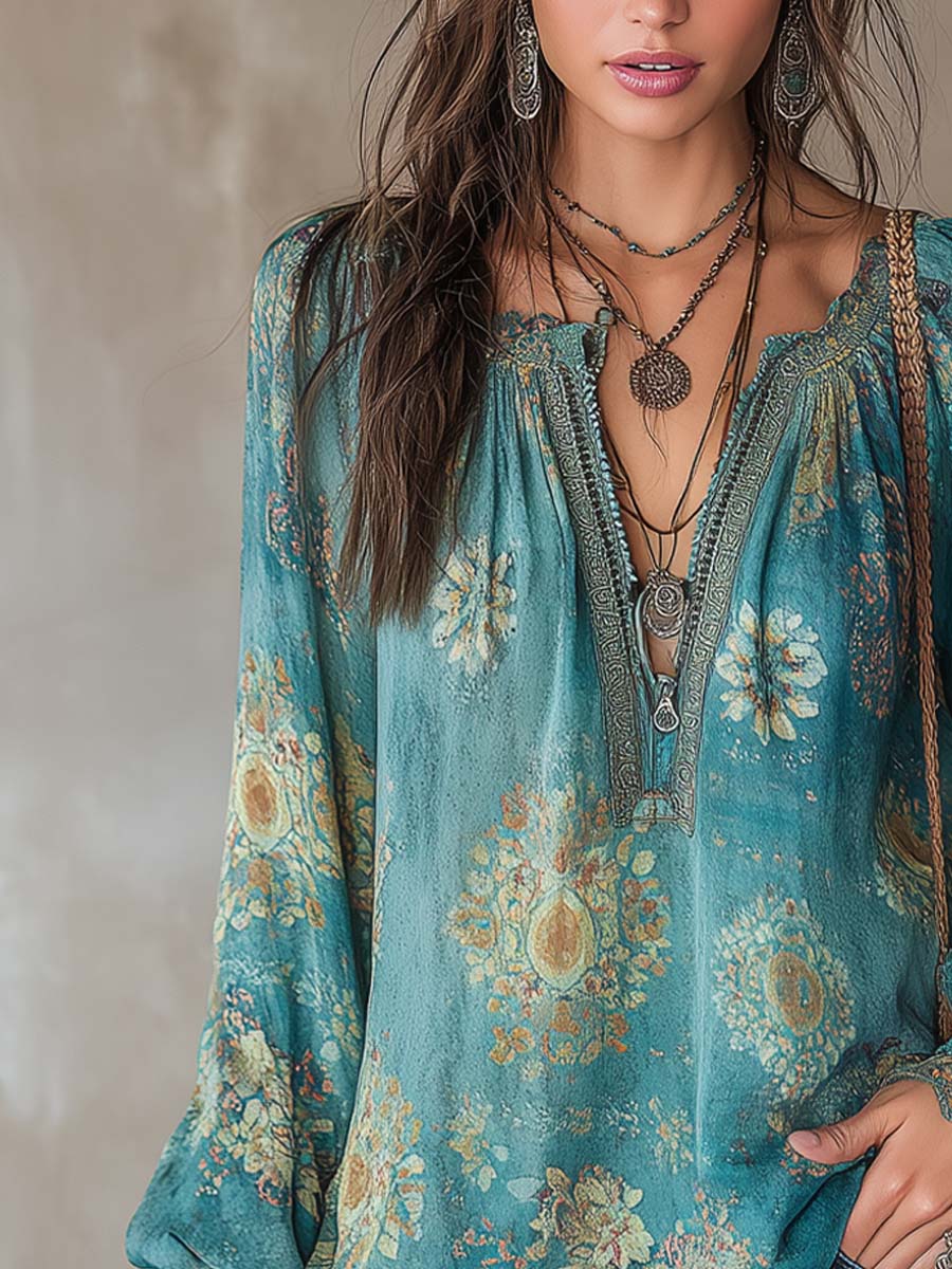 Vintage Ethnic Style Trim Floral Lace Blouse