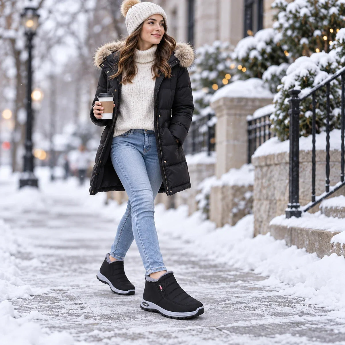 Snowelle – Fleece-Lined Padded Slip-On Ankle Boots
