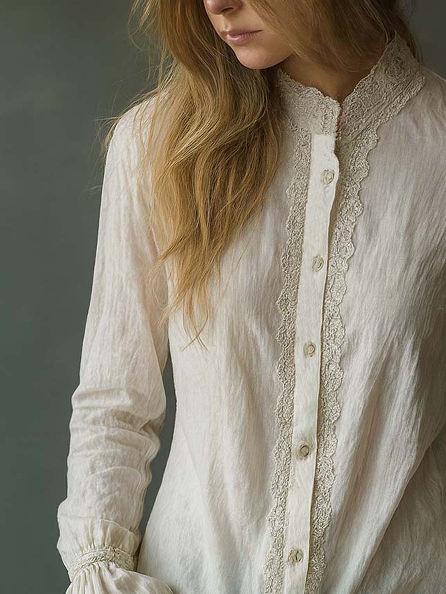 Retro Ruffle Cuffs Lace Blouse