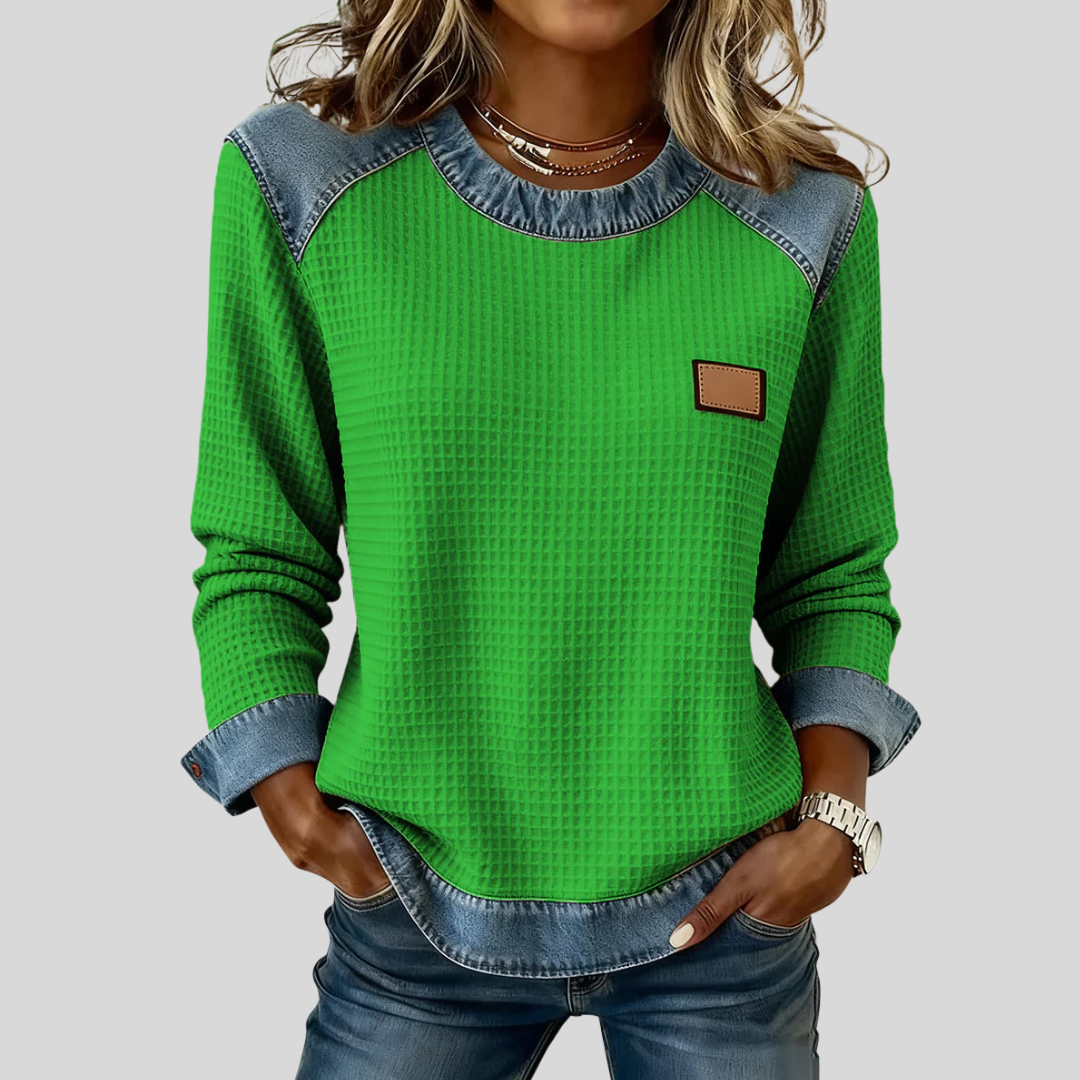 Diede | Waffle Sweater with Contrast Details