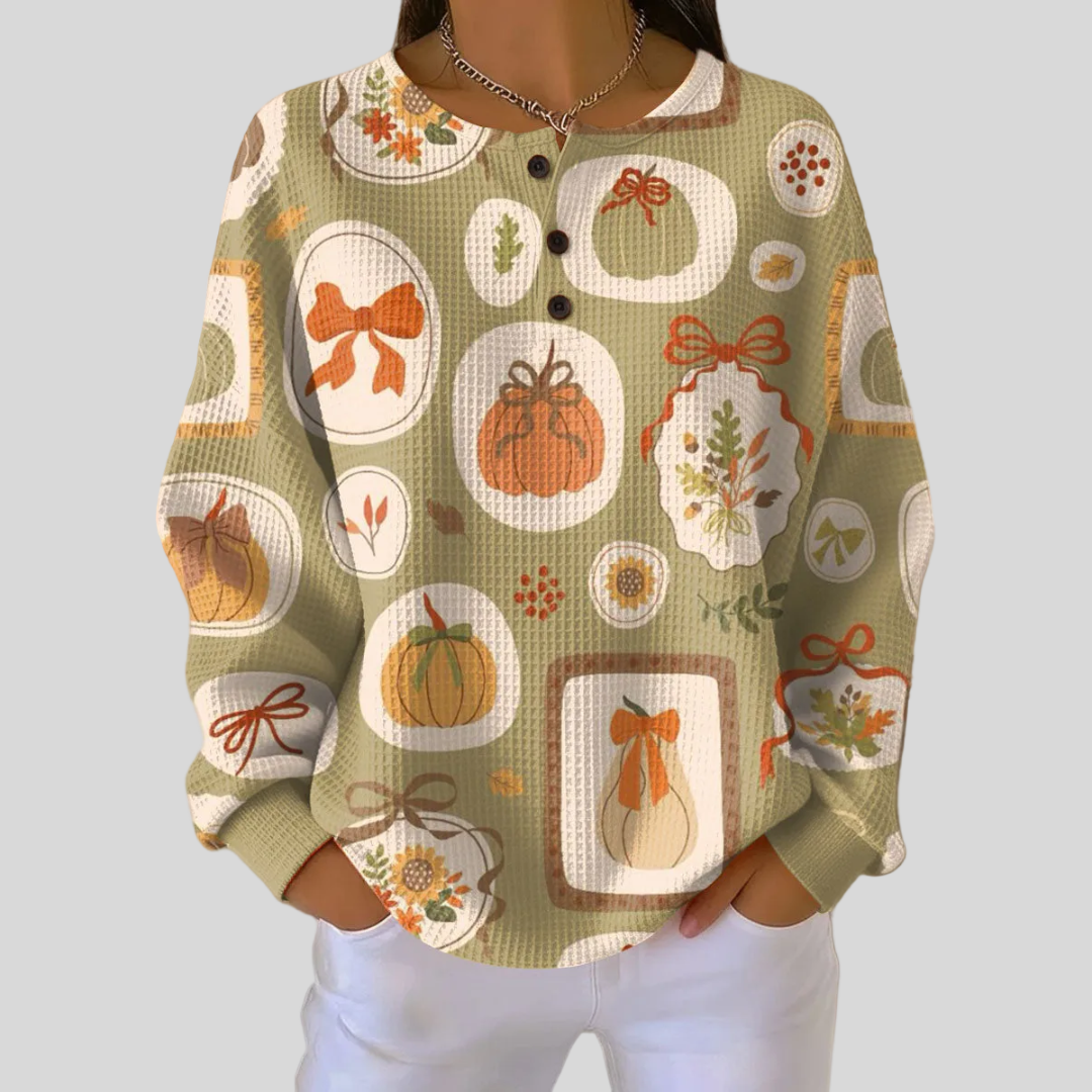 Hiske | Autumn Print Henley Sweater