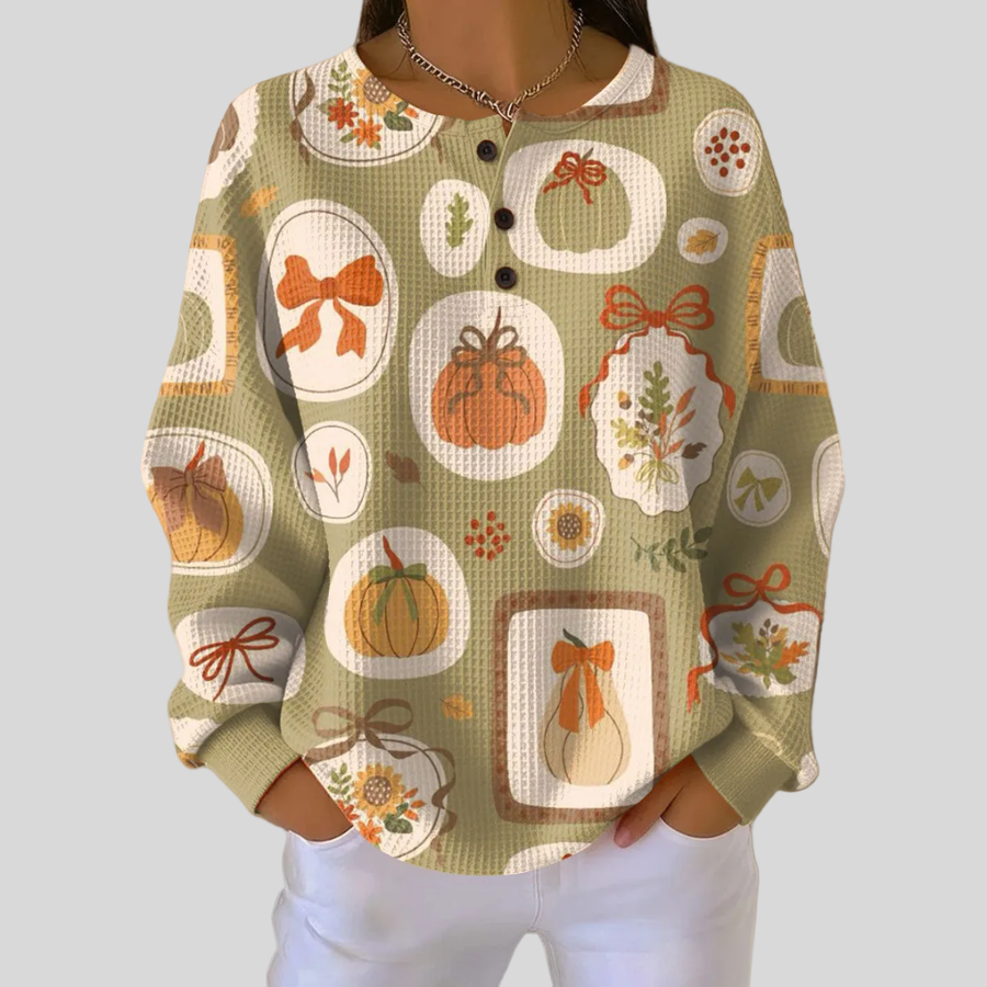 Hiske | Autumn Print Henley Sweater