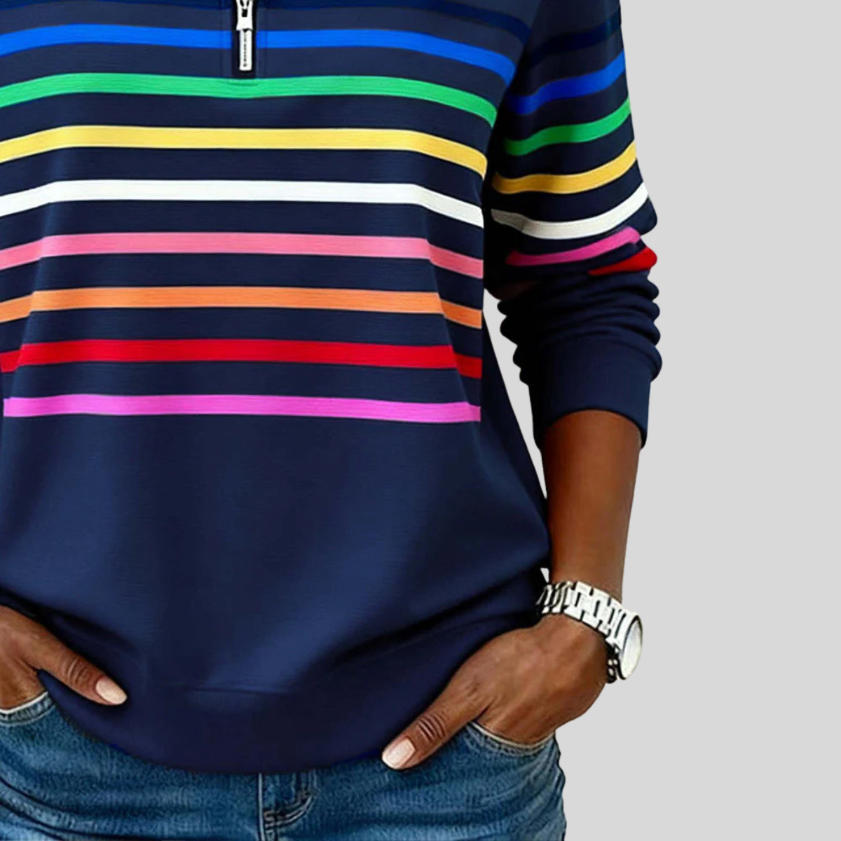 Reinou | Striped Half-Zip Sweatshirt