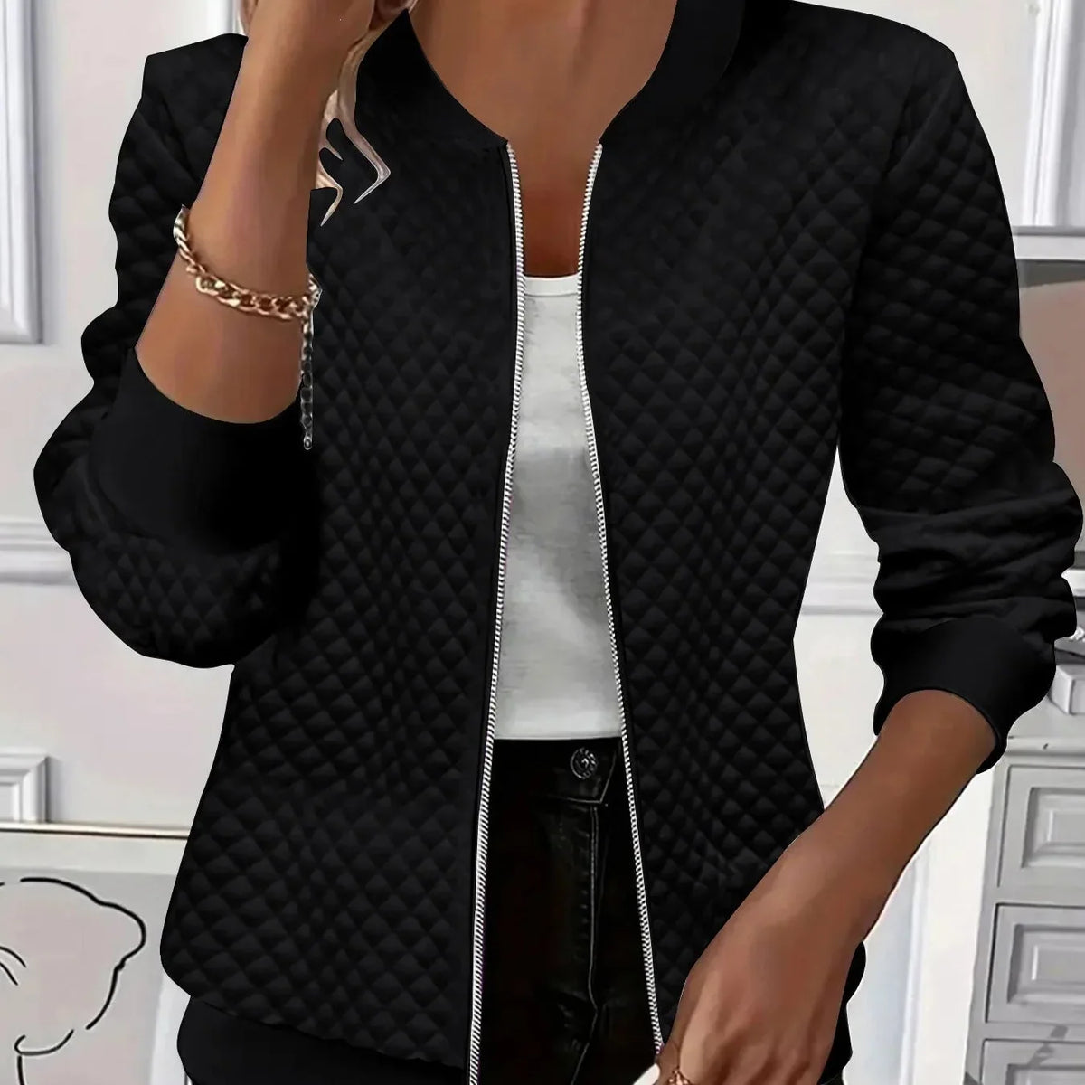 Overa – Diamond-Quilted Zip-Front Jacket