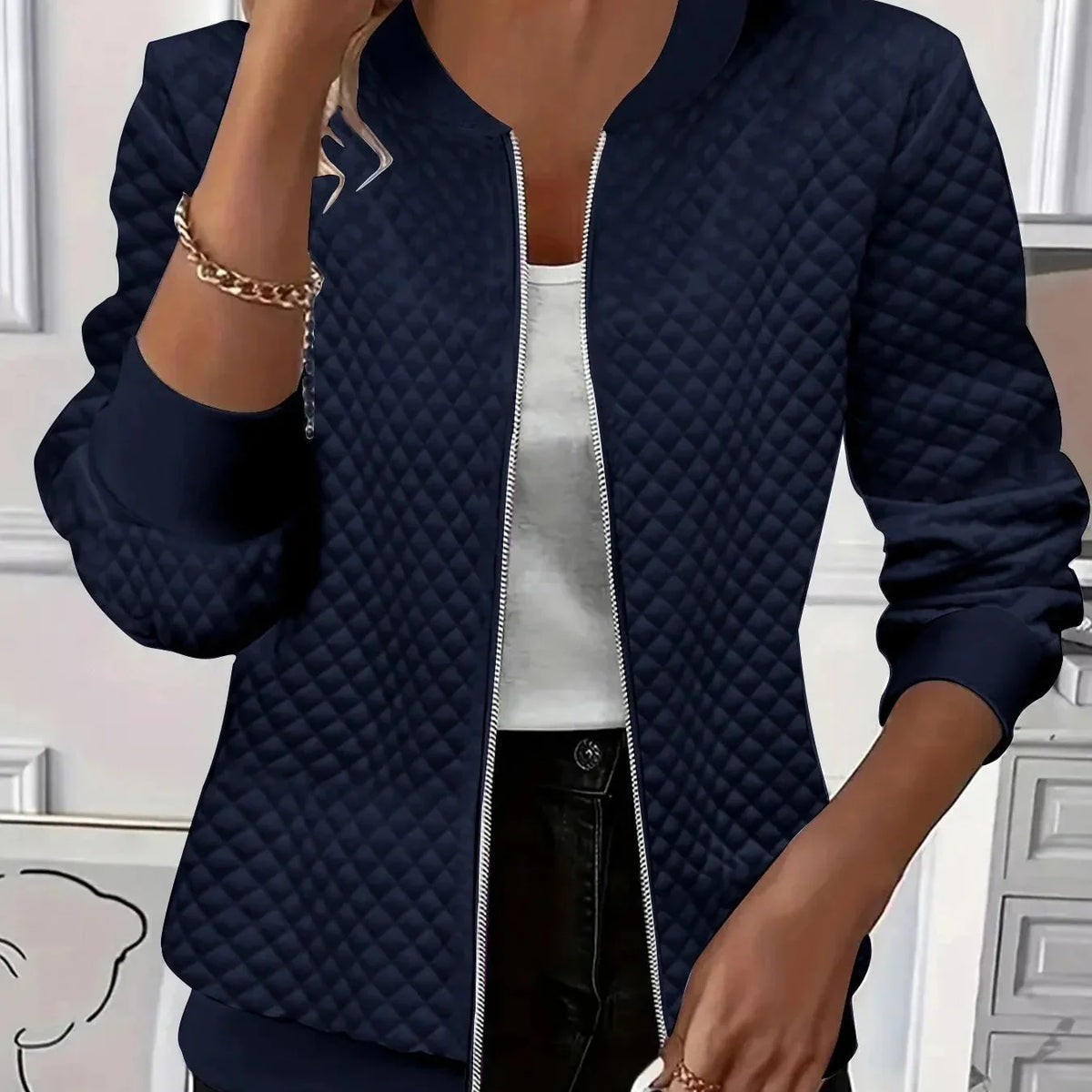 Overa – Diamond-Quilted Zip-Front Jacket