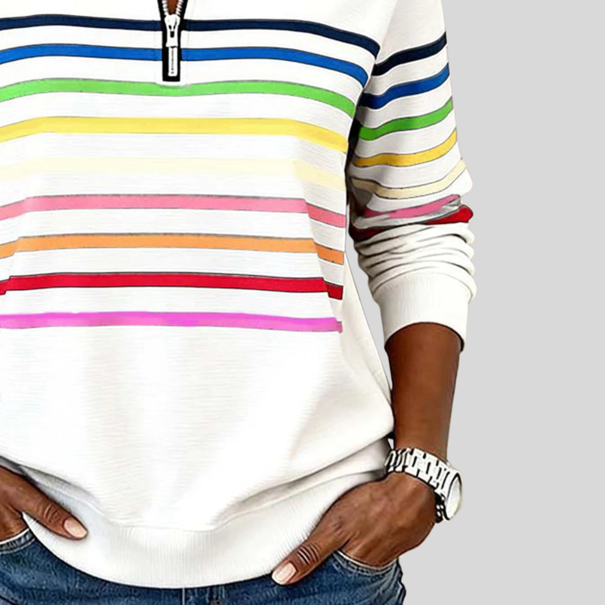 Reinou | Striped Half-Zip Sweatshirt