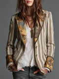 Women’s Boho Striped Printed Lapel Blazer