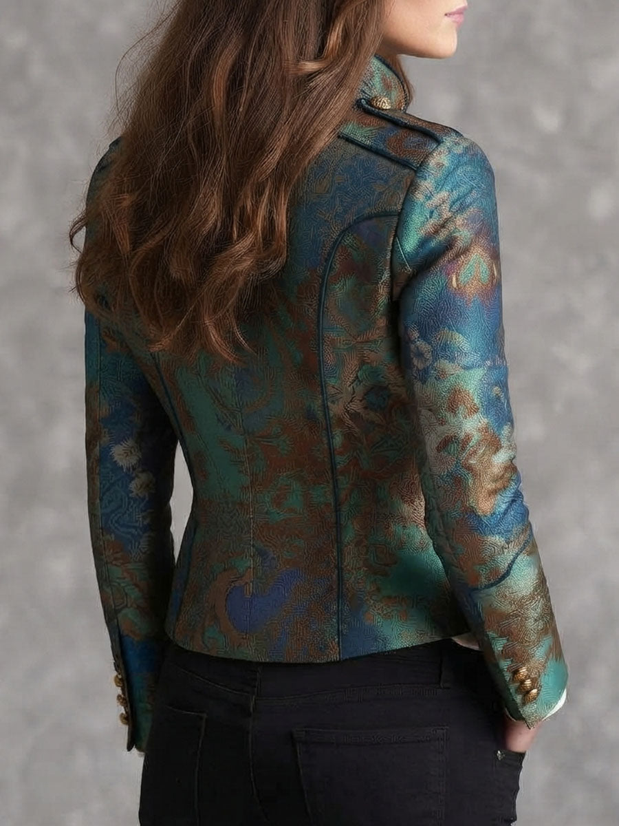 Victorian Baroque Pattern Buttons Epaulet Fitted Short Cropped Jacket