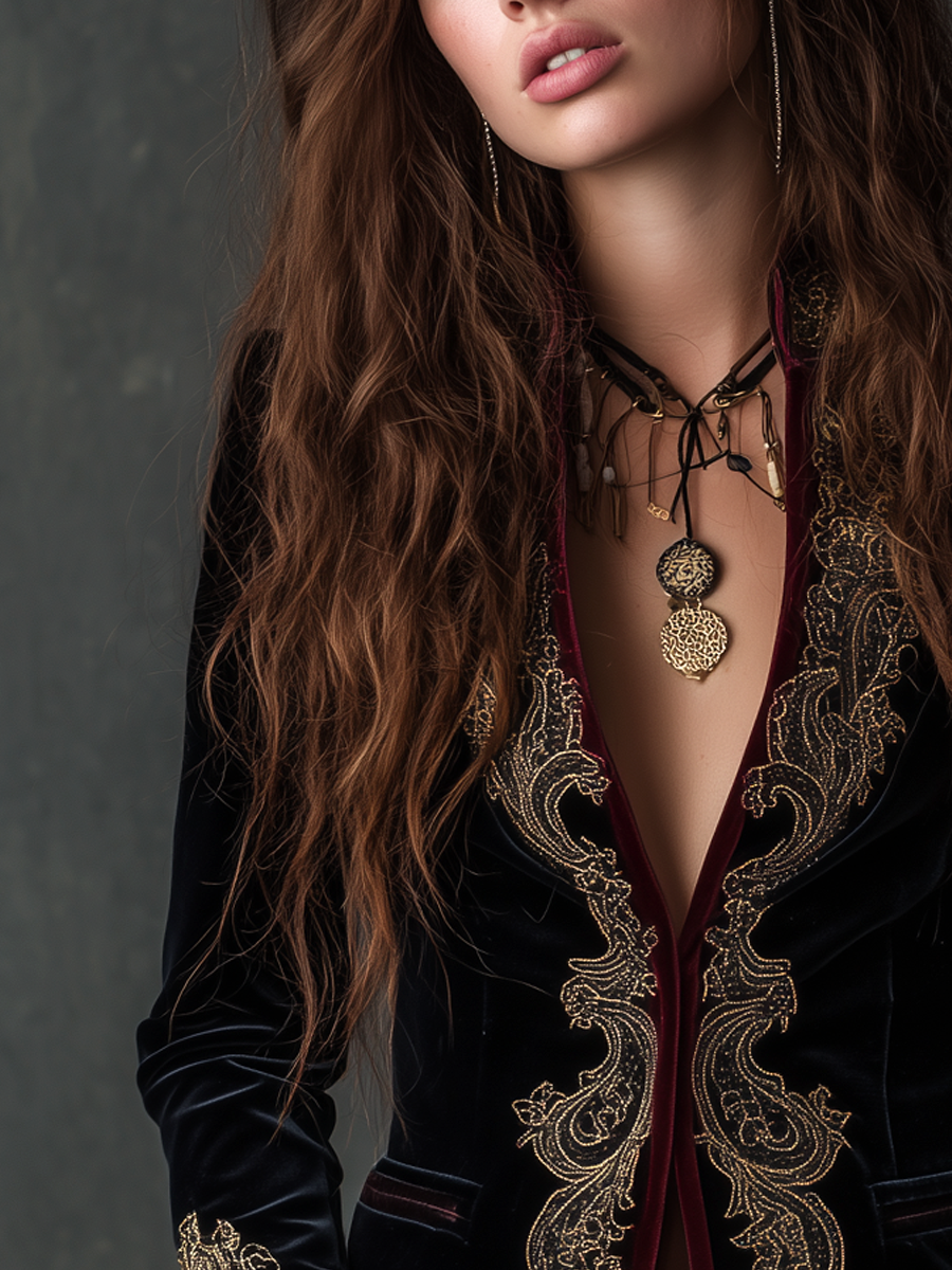 Vintage Baroque Embroidered Velvet Blazer