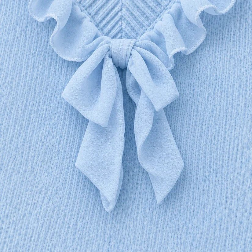 Chiffonelle – Bow-Front Ruffle-V-Neck Knit Top