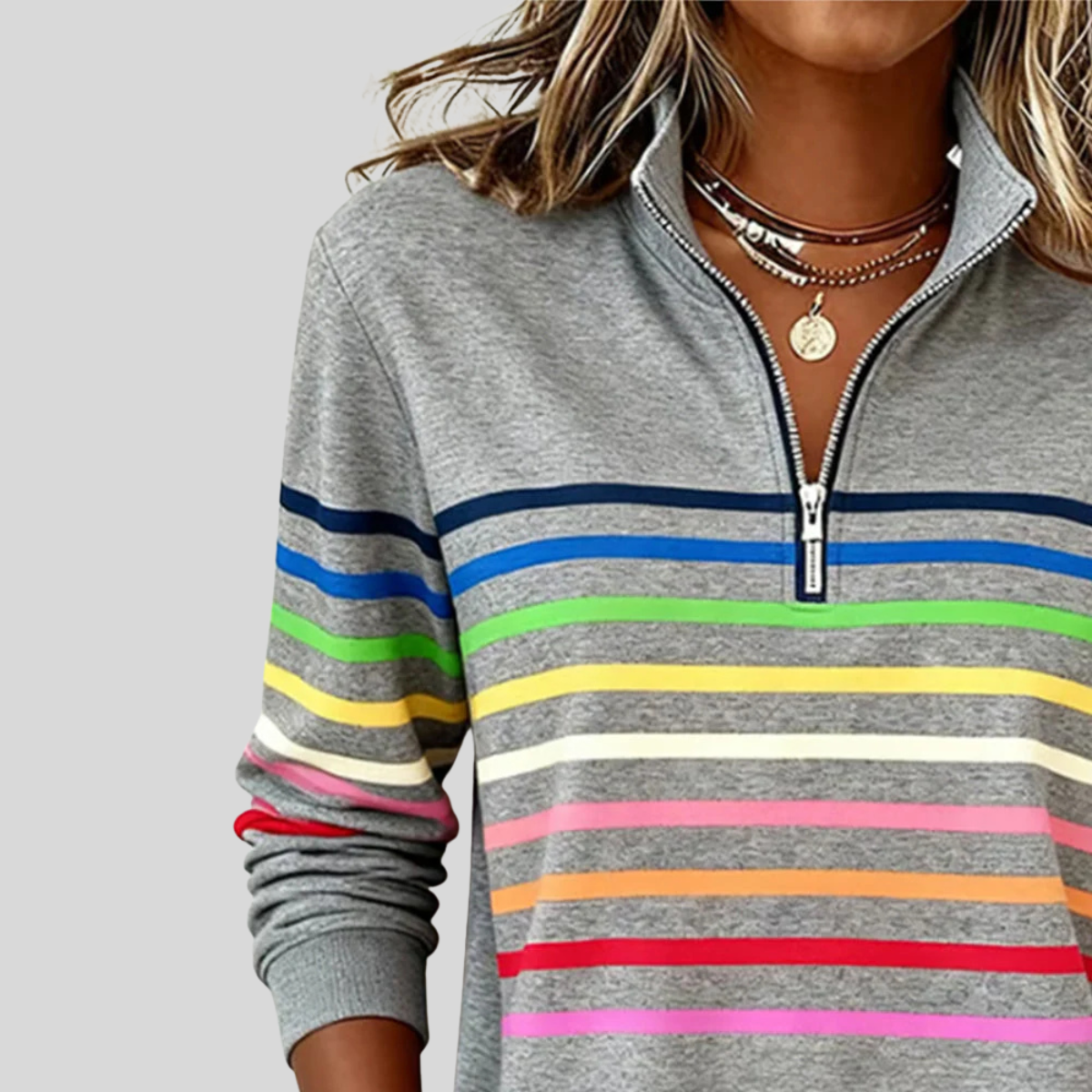 Reinou | Striped Half-Zip Sweatshirt