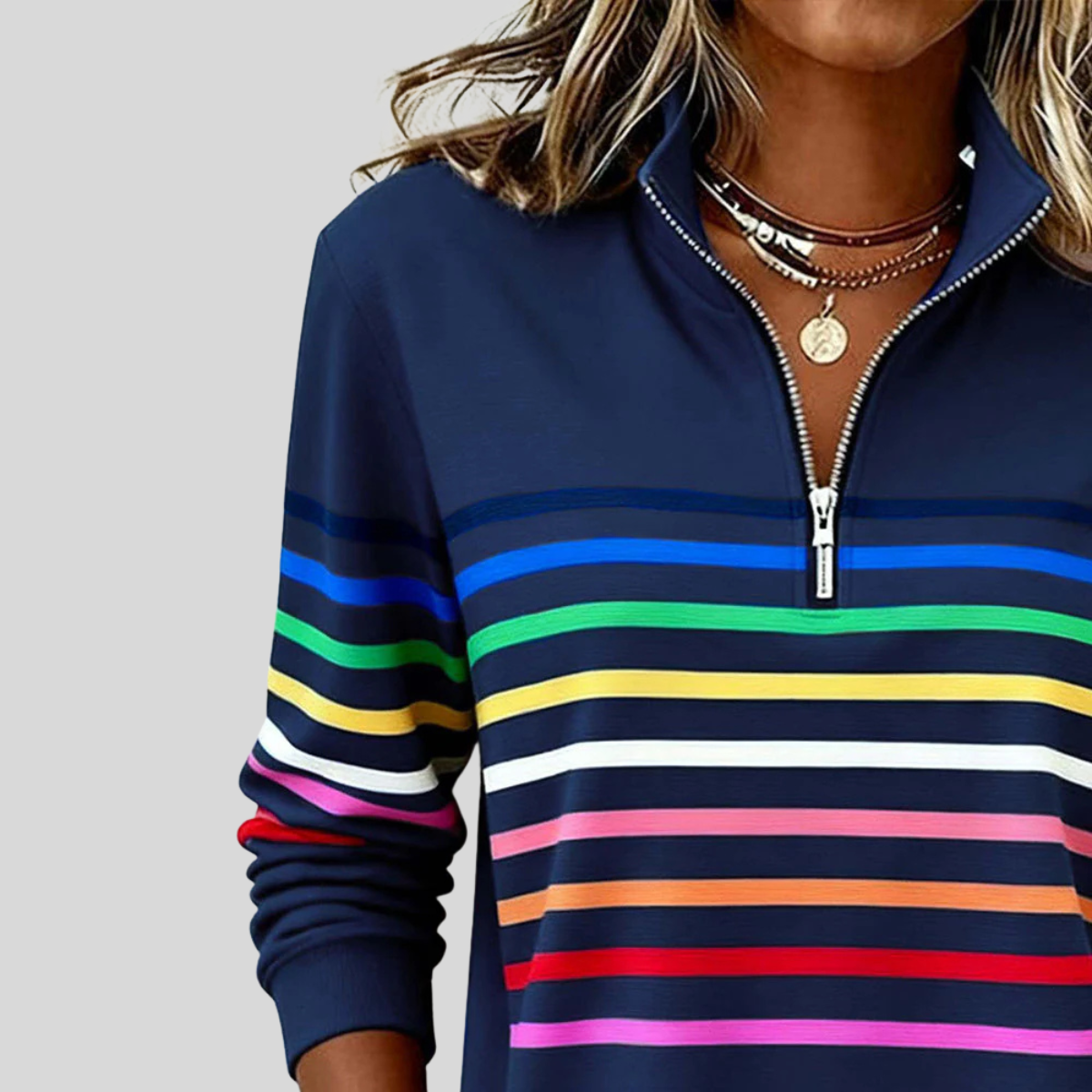 Reinou | Striped Half-Zip Sweatshirt