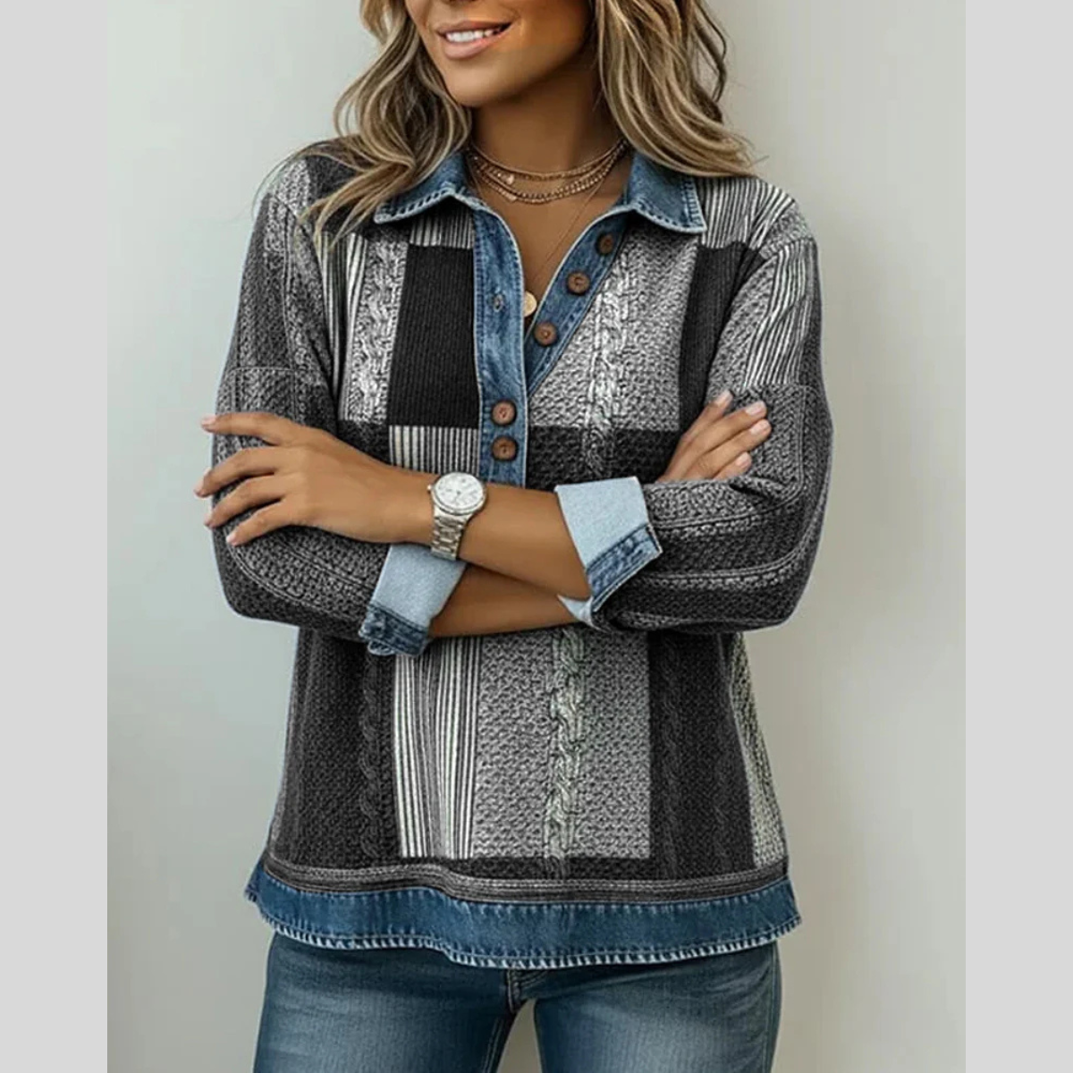 Dieneke | Patchwork Collared Top
