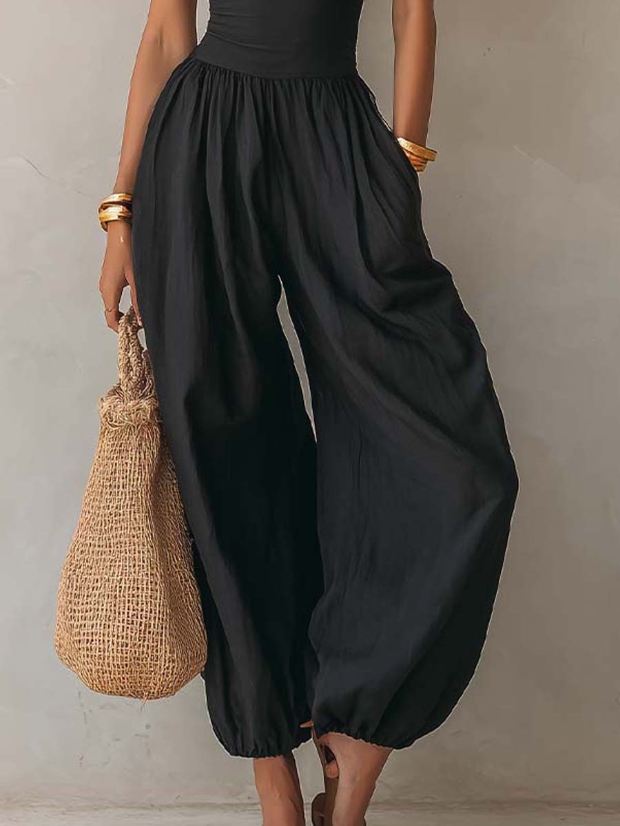 Bohemian Halter Keyhole Balloon-Leg Jumpsuit