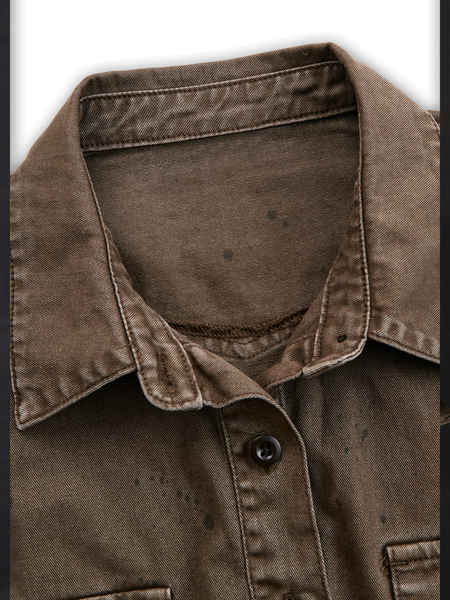 Vintage Washed Taupe Western Slim Fit Button-Down Shirt