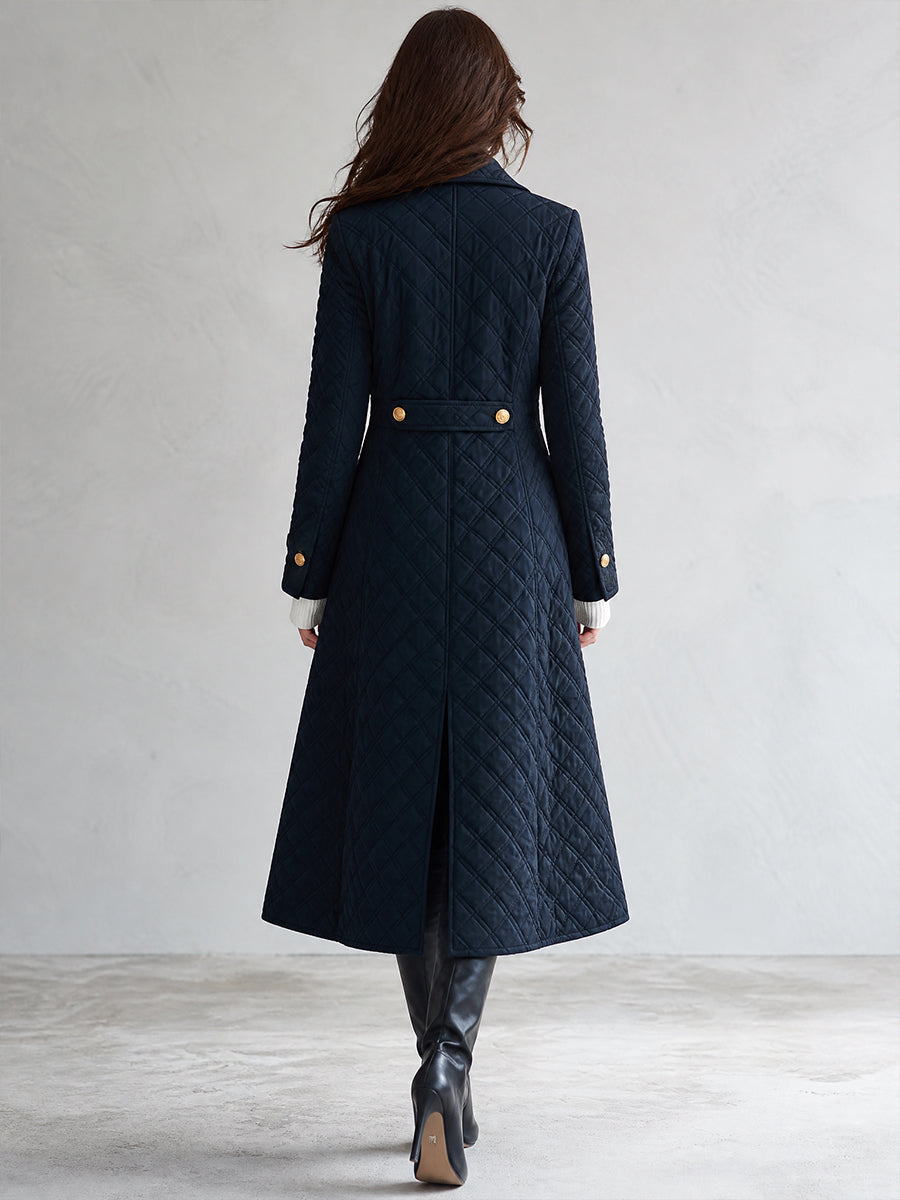 Vintage Bohemian Midnight Quilted Double-Breasted Duster Coat