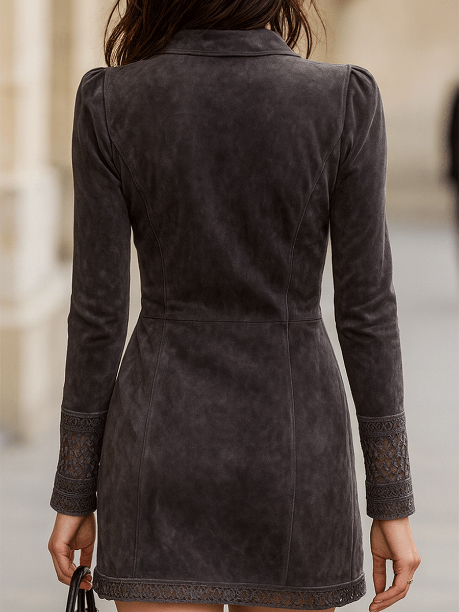 Suede Zip Front Mini Dress