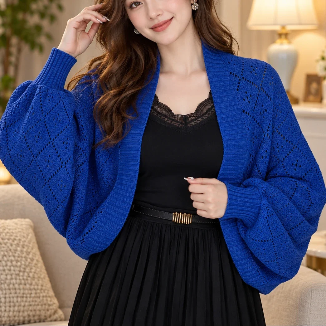 Gridelle – Grid-Knit Batwing Scarf Cardigan