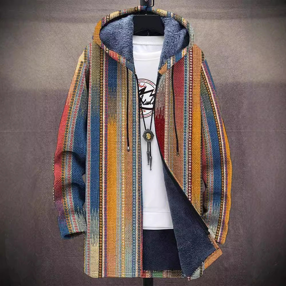 Mies | Boho Stripe Hooded Cardigan