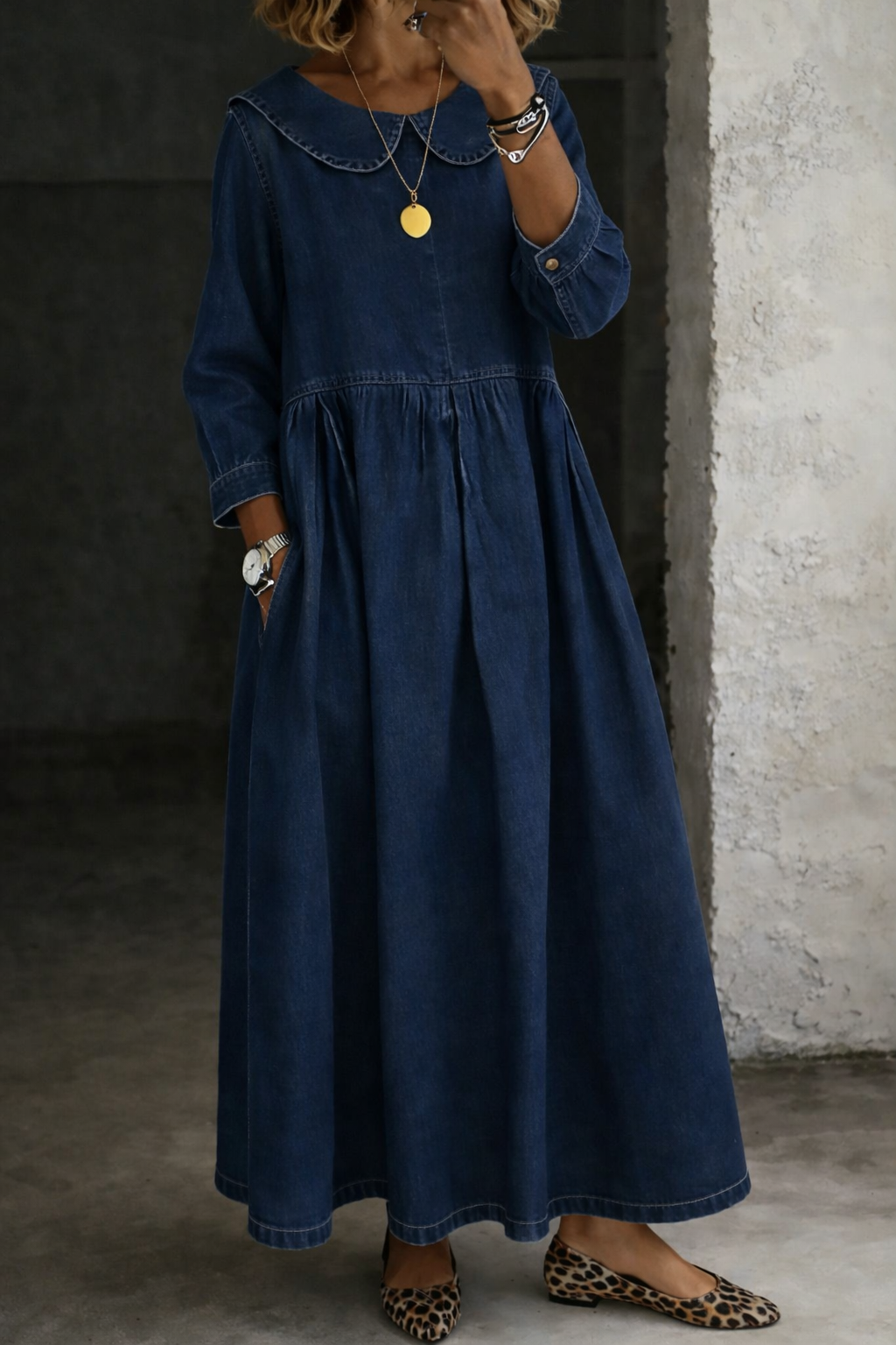 Hazel | Peter Pan Collar Denim Dress