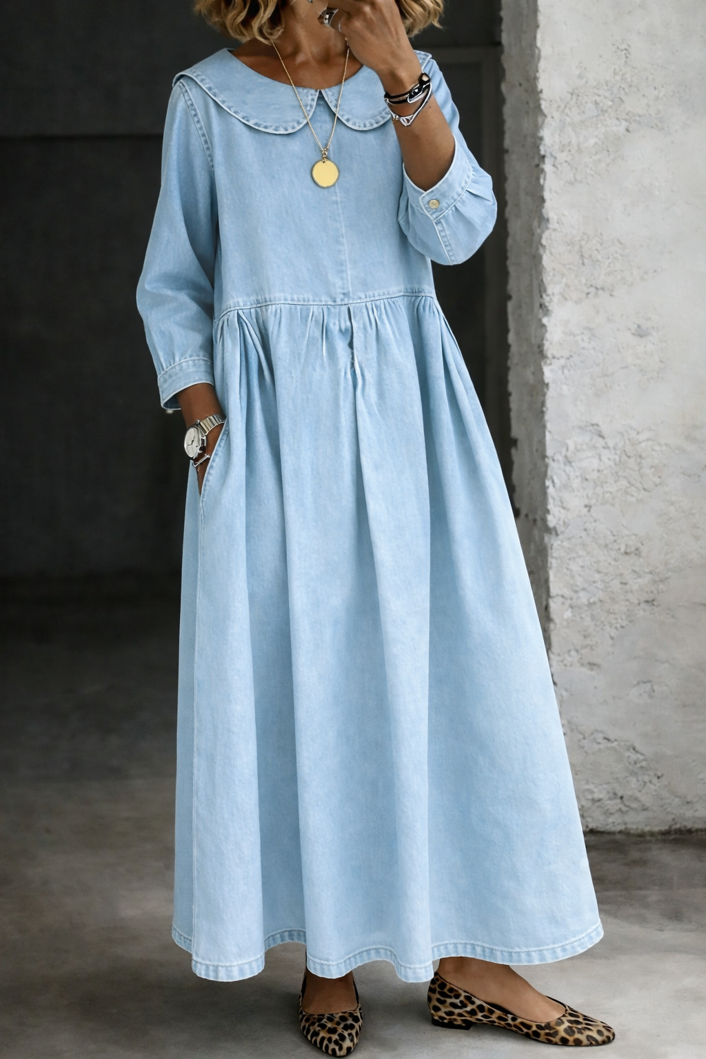 Hazel | Peter Pan Collar Denim Dress