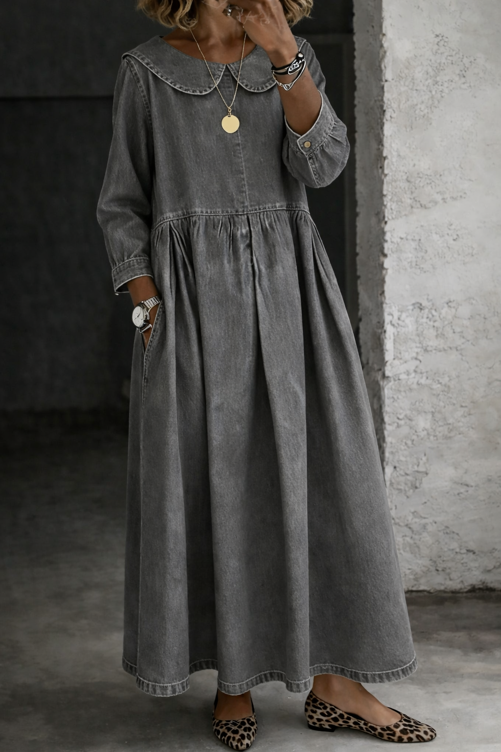 Hazel | Peter Pan Collar Denim Dress