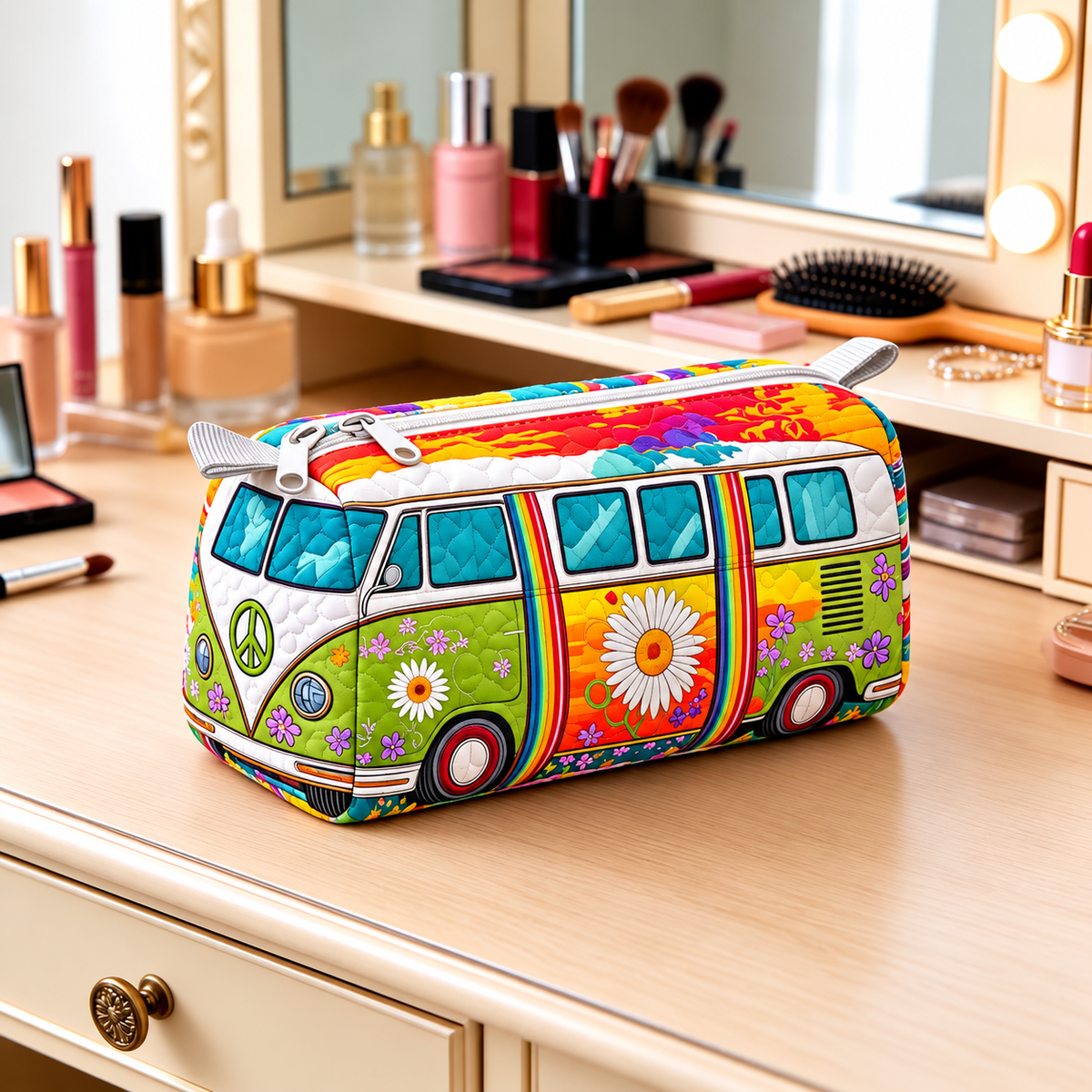 Daisyvan | Rainbow Floral Camper Cosmetic Bag