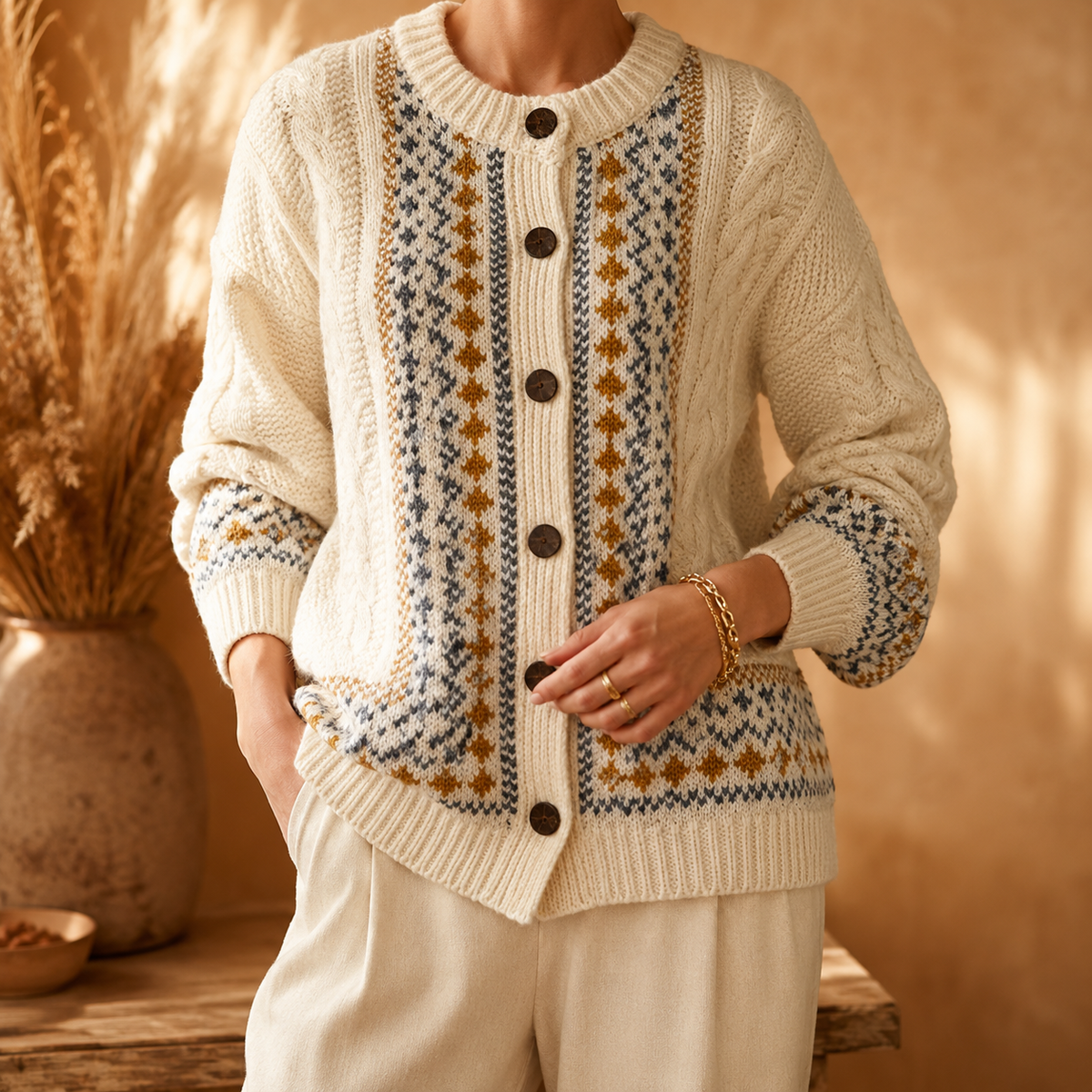 Wren | Fair Isle Cable Knit Cardigan