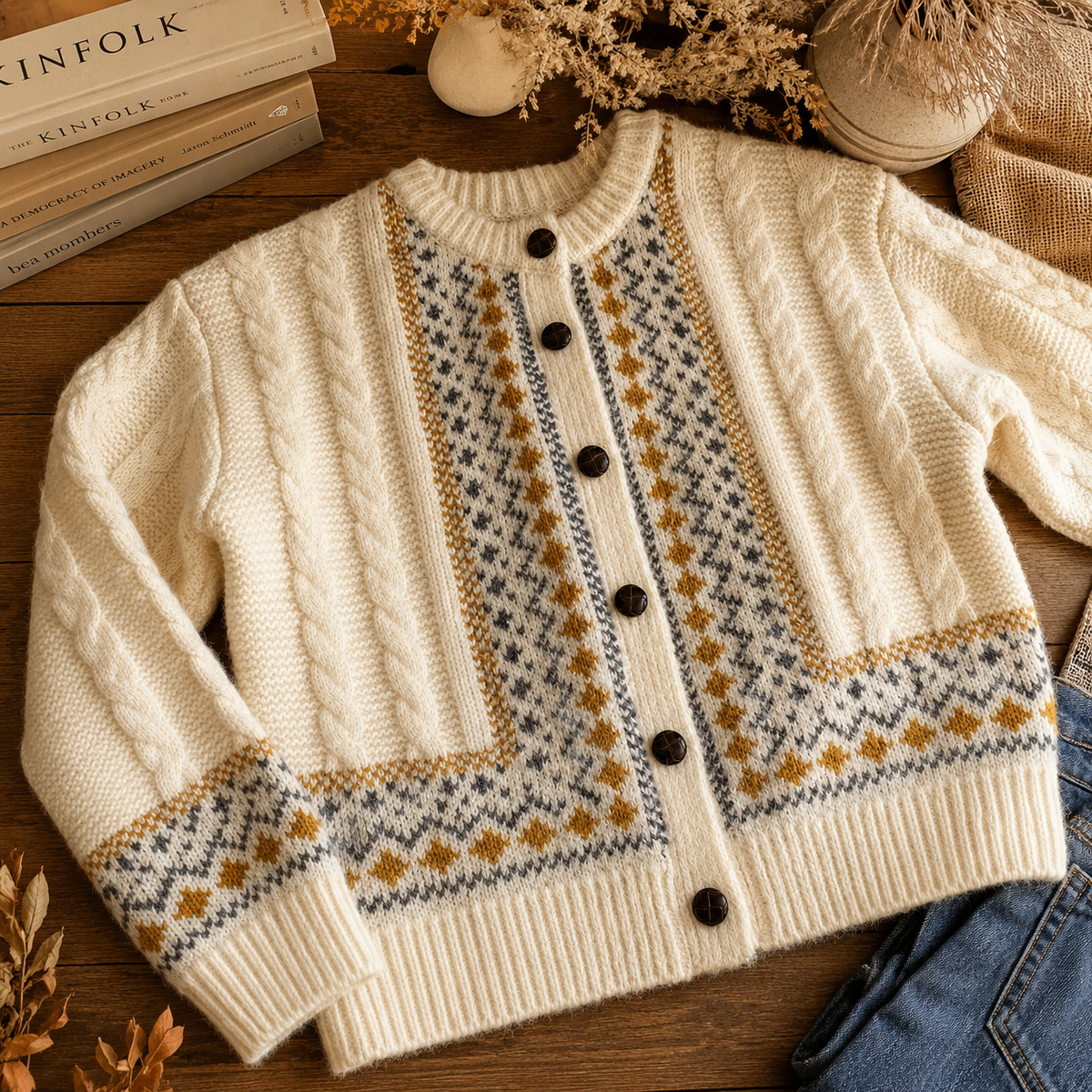 Wren | Fair Isle Cable Knit Cardigan