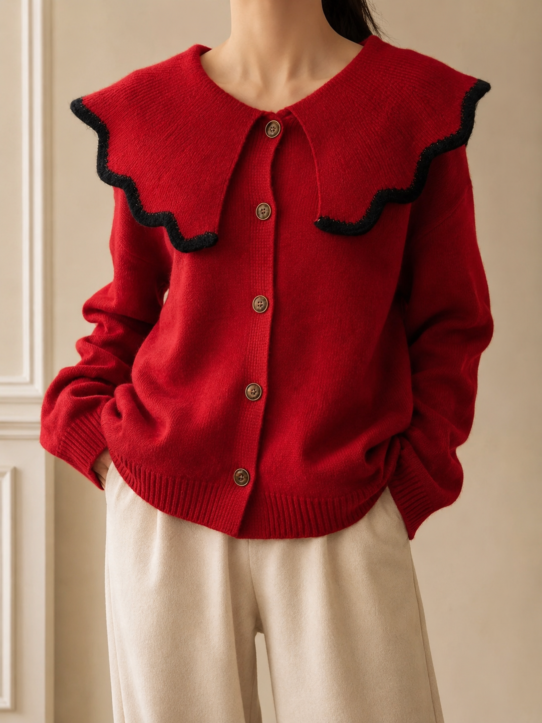 Elodie | Contrast Color Lapel Cardigan