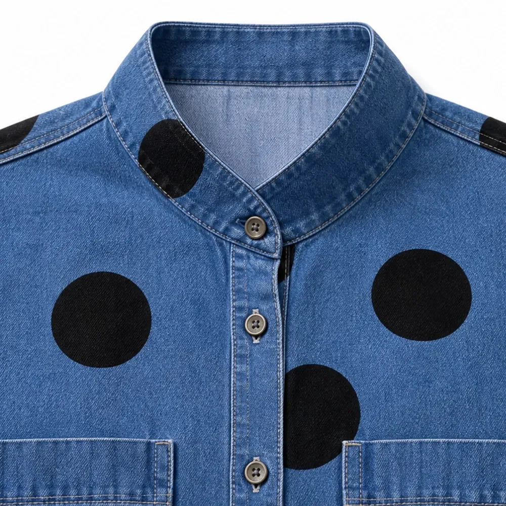 Marevelle | Oversized Polka Dot Denim Shirt