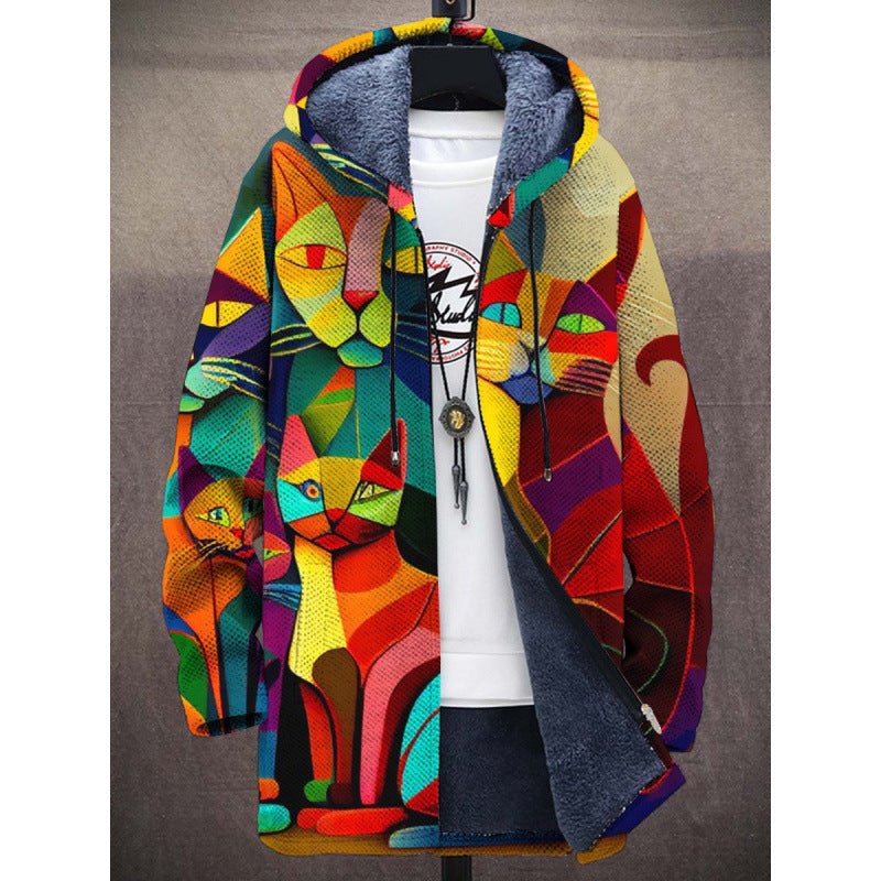 Elke | Abstract Cat Hooded Cardigan