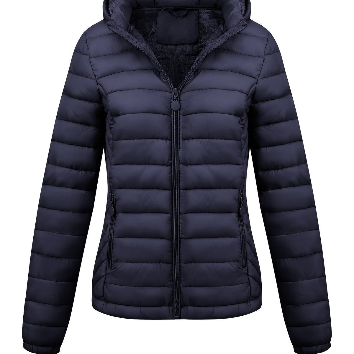 Lightweight Quilted Hooded Puffer Jacket with Fleece Lining