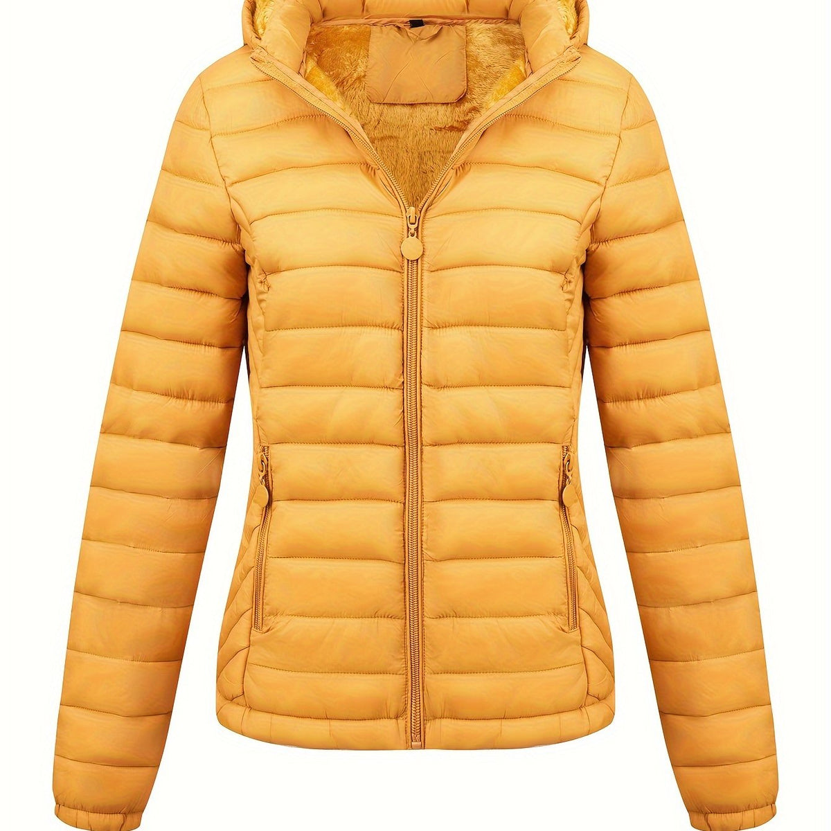 Lightweight Quilted Hooded Puffer Jacket with Fleece Lining