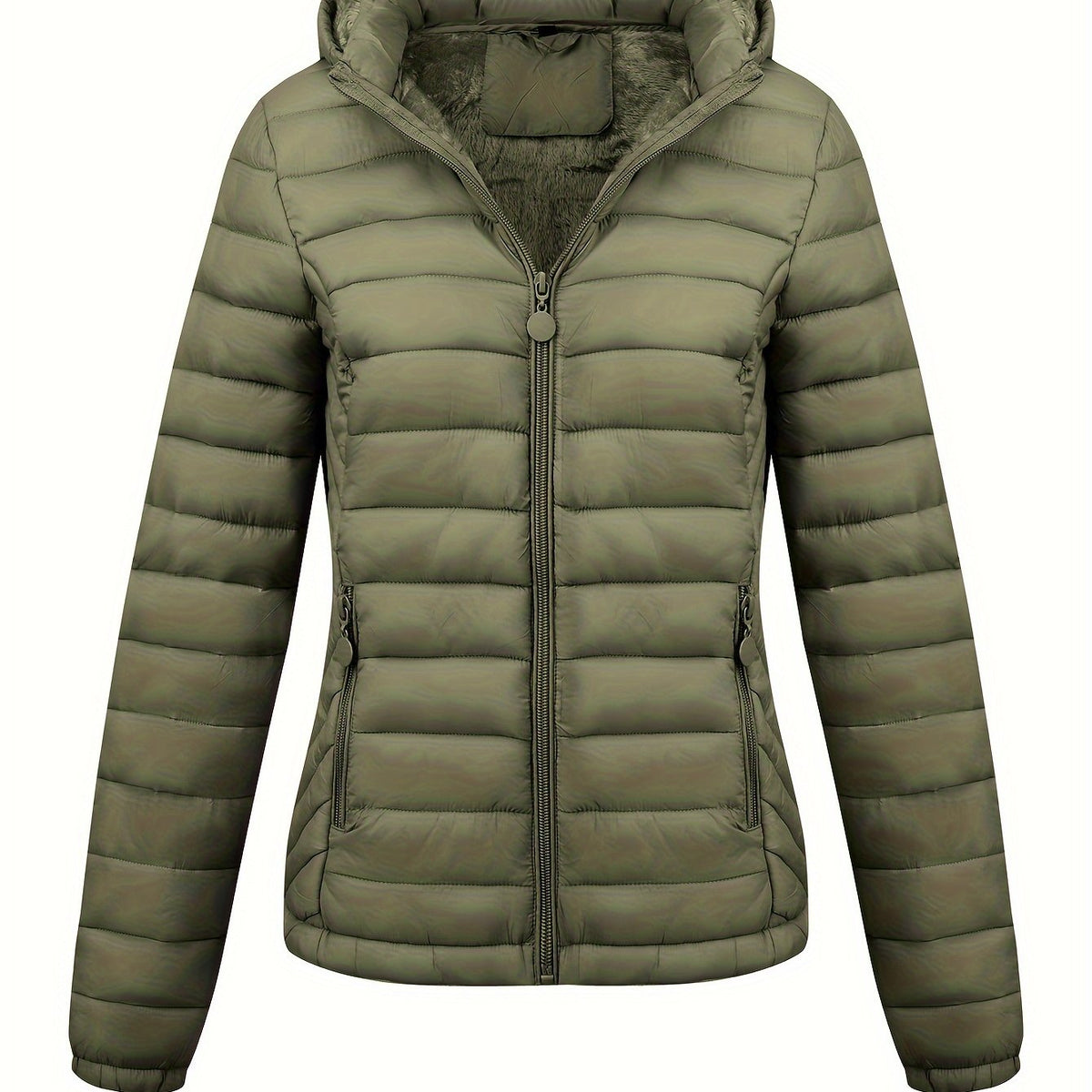 Lightweight Quilted Hooded Puffer Jacket with Fleece Lining