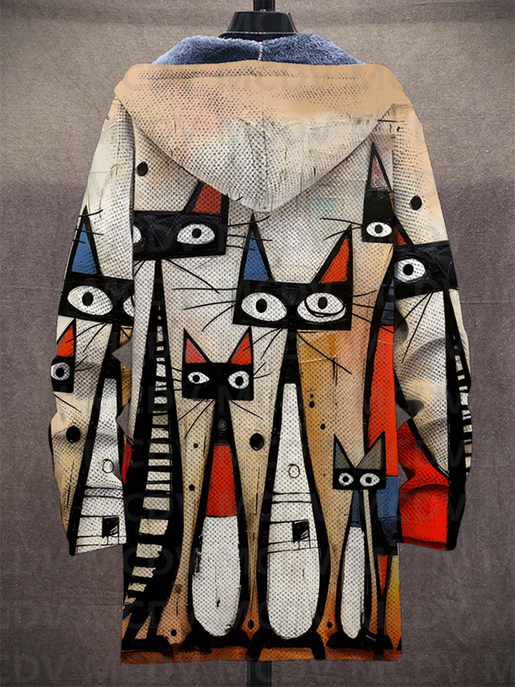 Femmie | Folk Art Cat Hooded Cardigan