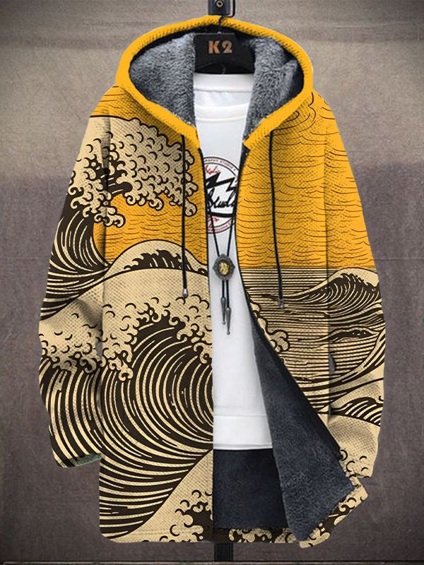 Greet | Wave Print Hooded Cardigan