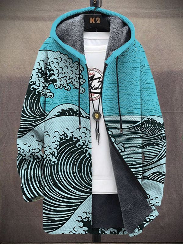 Greet | Wave Print Hooded Cardigan