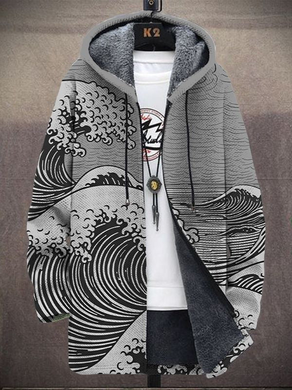 Greet | Wave Print Hooded Cardigan