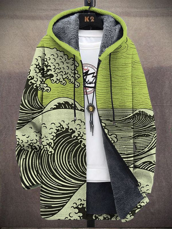 Greet | Wave Print Hooded Cardigan