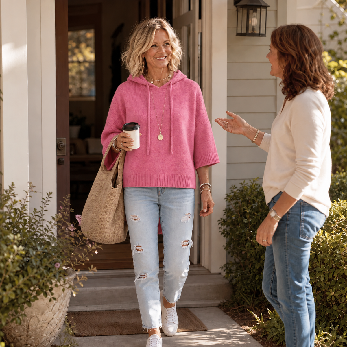 Cozelle – Frayed-Edge Open-Knit Oversized Hoodie