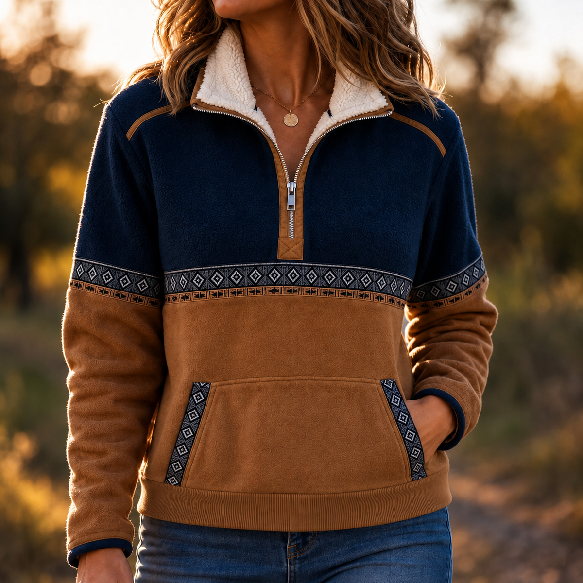 Cozyform – Sherpa Collar Colorblock Half-Zip Pullover